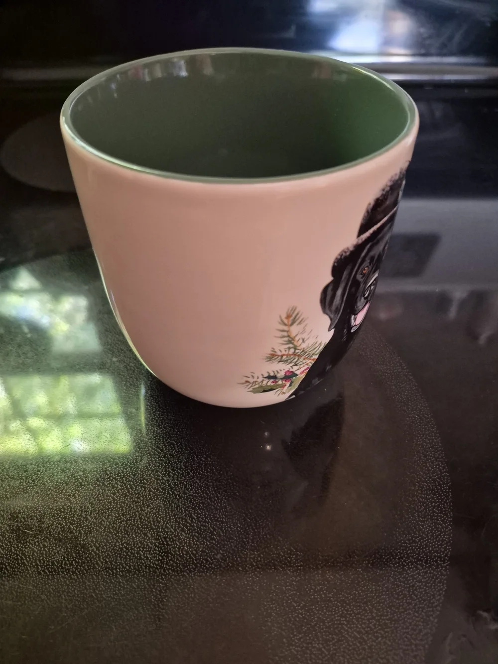 Williams Sonoma Black Lab Ceramic Dog Print Mug - White with Dark Green Interior